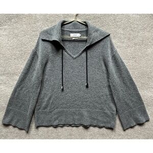 Notshy Pullover Sweater 100% Cashmere V-Neck Collared Gray Bell‎ Sleeve EUC